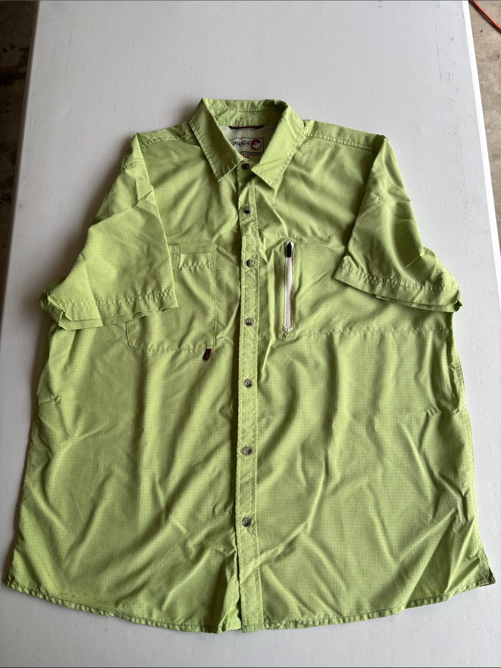 Canada Weather Green Men's Short Sleeve Button-Up Shirt in Neon Yellow-Green